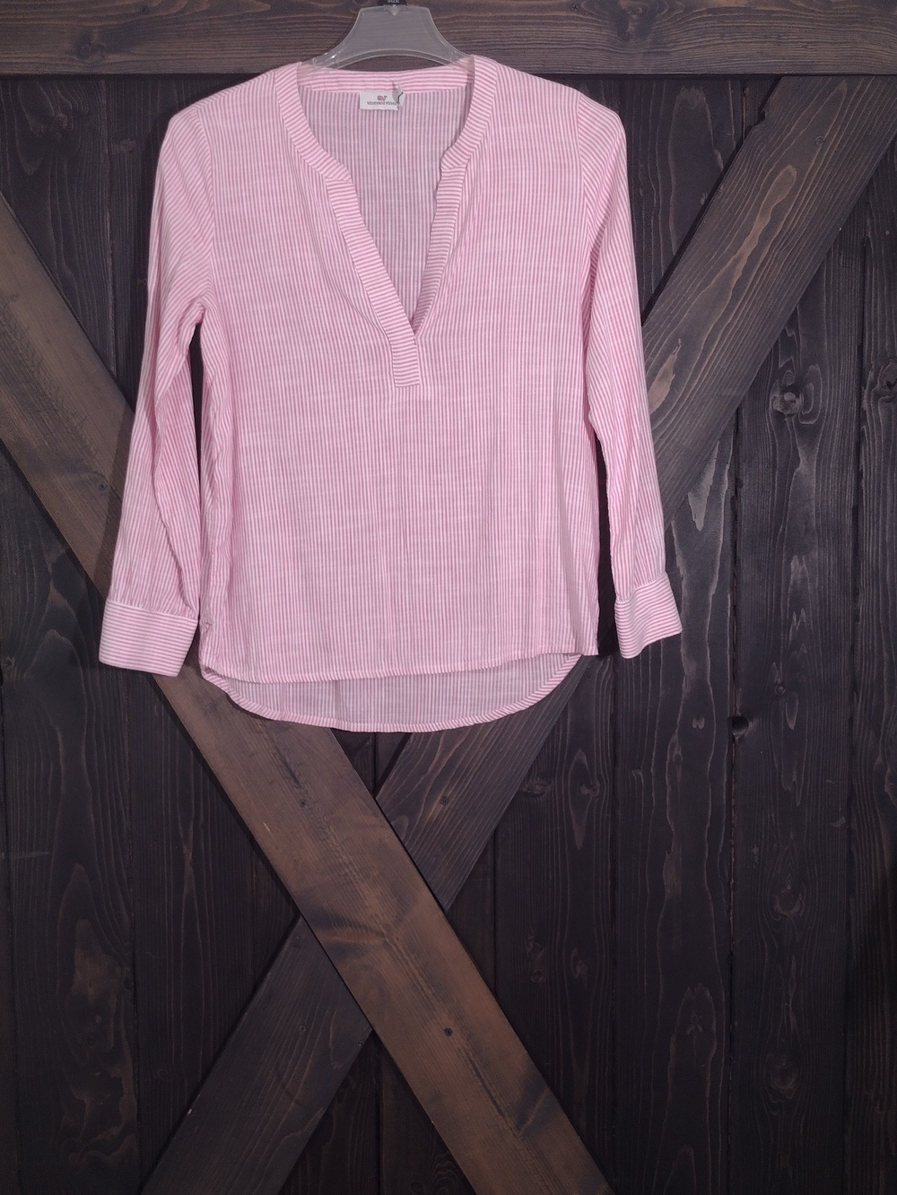 Vineyard Vines Light Pink Striped Women's V-Neck Blouse Sz Med